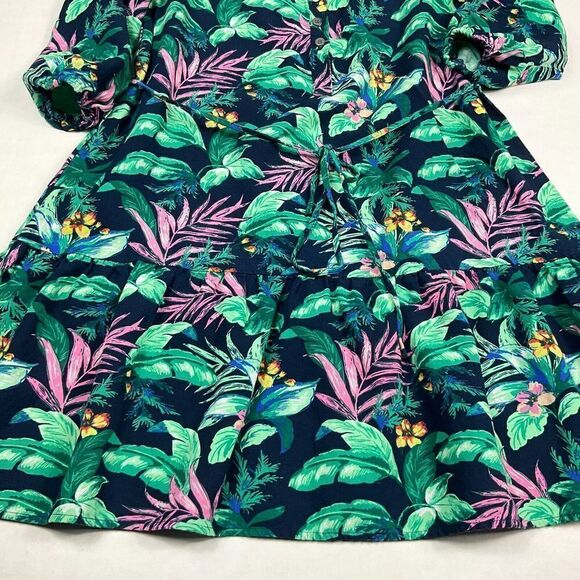 LOFT Linen Blend Shift Dress Floral Tropical Print 3/4 Sleeve Drop Waist Size XS - Picture 2 of 10